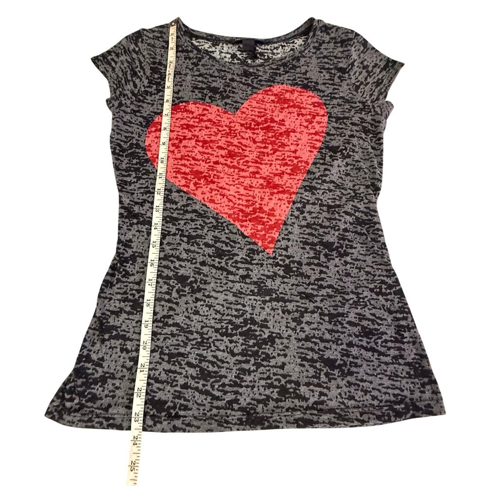 INC International Concepts Black Red Heart Burn Out Short Sleeve T Shirt - Picture 10 of 13